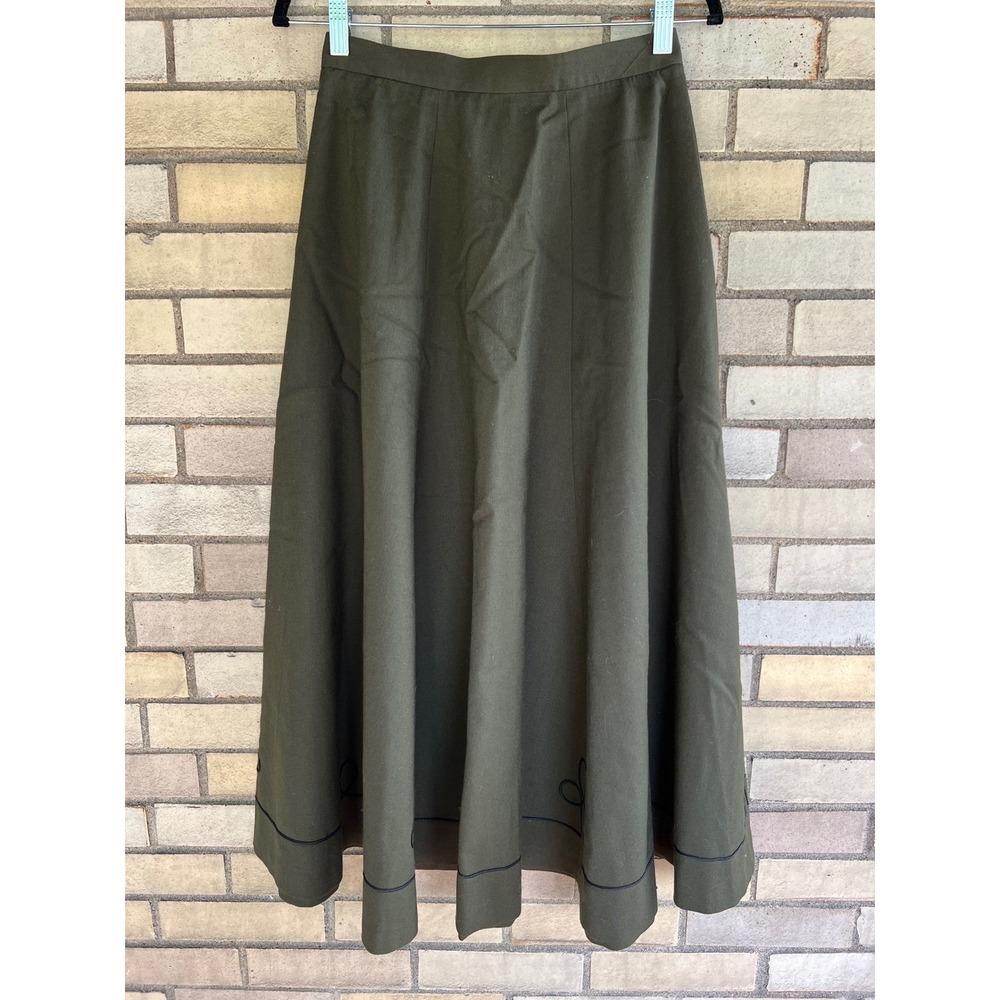 Vintage Olive Green Wool Flare Midi Skirt Components High Waist 8 Fits Size 2 XS